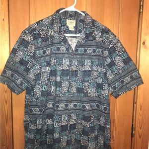 Man's Clothing L.L.Bean Tropics Shirt Short Sleeve Traditional Fit Tiki Print Lg